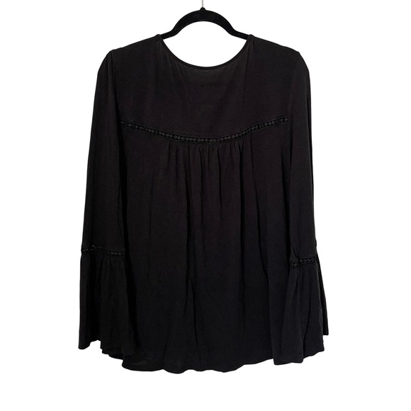 Time and Tru‎ Women XL Black Embroidered Bell Sleeve Tie Neck Boho Long Sleeve - Picture 3 of 5